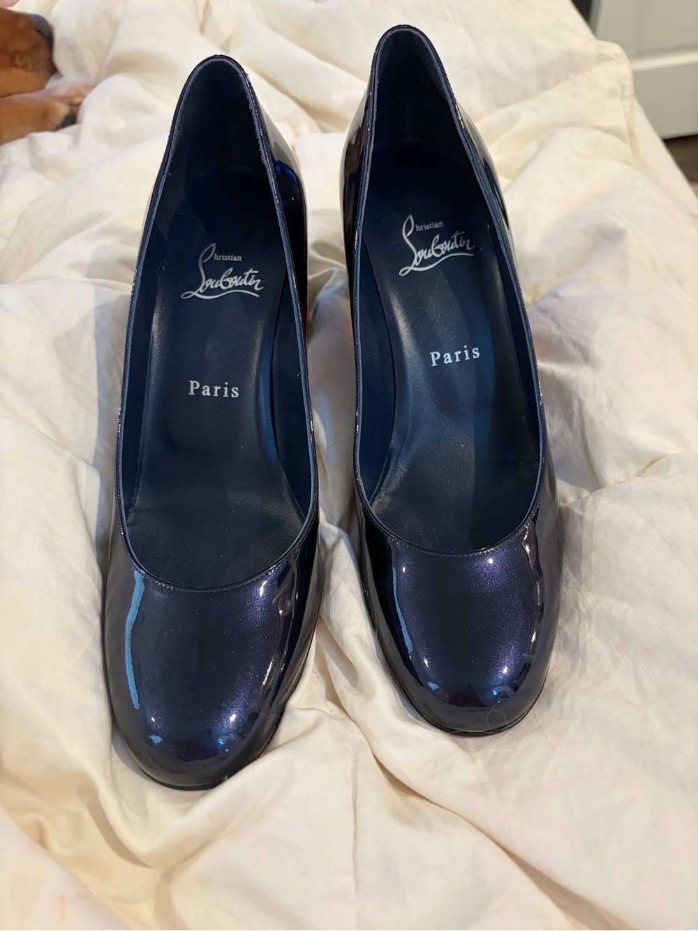 Christian Louboutin Iridescent Navy Patent Round-Toe Pumps BRAND NEW!
